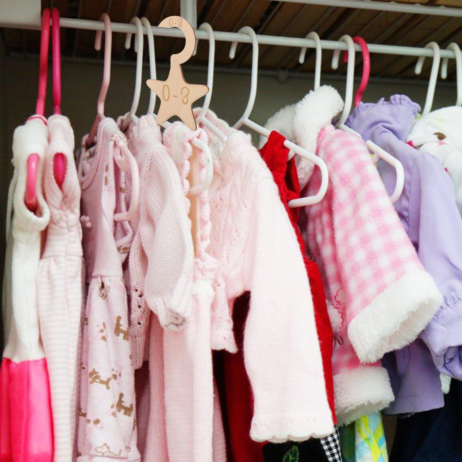 Baby Clothing Wardrobe - 7개입 아기옷 수납장 분리대 나무 사이즈