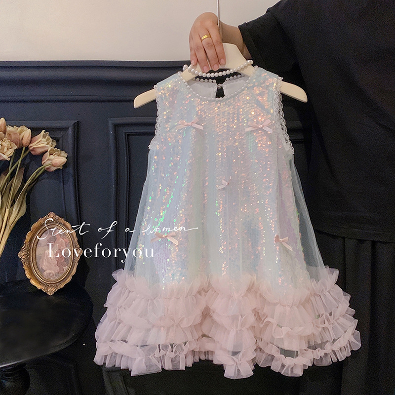 여자 드레스 여름 새로운 어린이 나비 스팽글 조끼 드레 - Baby Clothing High End 리뷰 및 가격