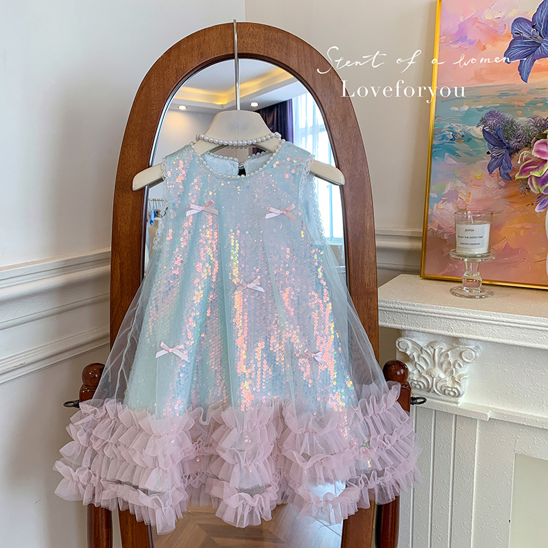 여자 드레스 여름 새로운 어린이 나비 스팽글 조끼 드레 - Baby Clothing High End 리뷰 및 가격