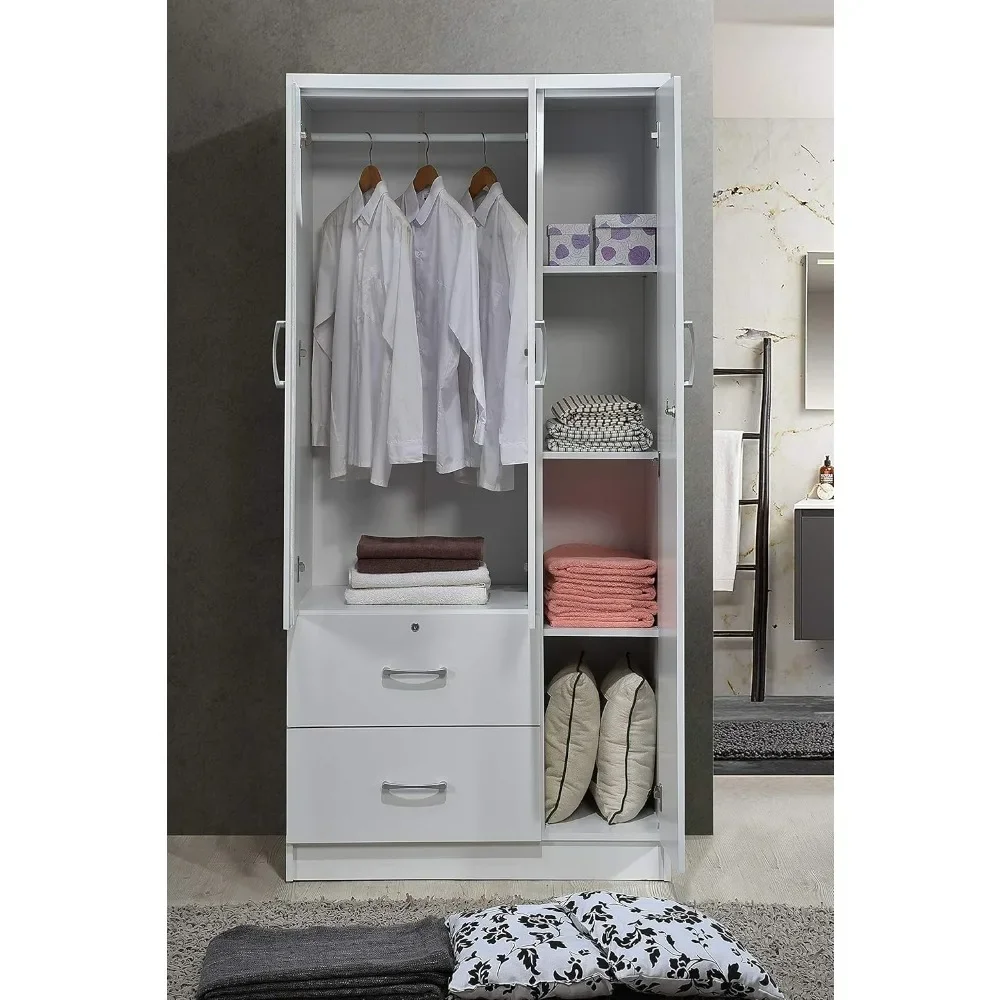 옷장 옷장, Hodedah 3도어 2서랍, 흰색 침실  - Baby Clothing Wardrobe 리뷰 및 가격
