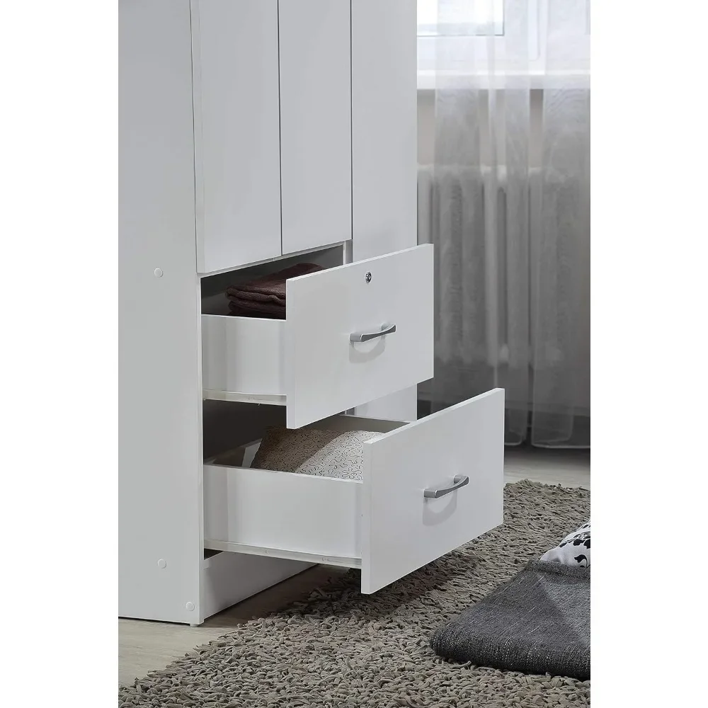옷장 옷장, Hodedah 3도어 2서랍, 흰색 침실  - Baby Clothing Wardrobe 리뷰 및 가격