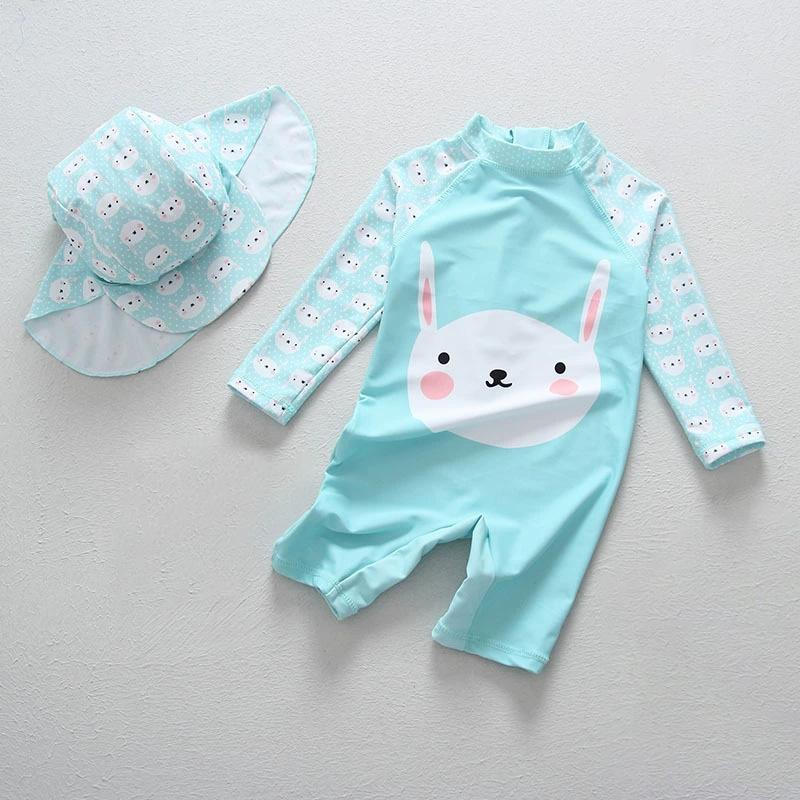 어린이 UV UPF50 + 블루 수영복 소녀 모자와 토 - Baby Swimwear Uv 리뷰 및 가격