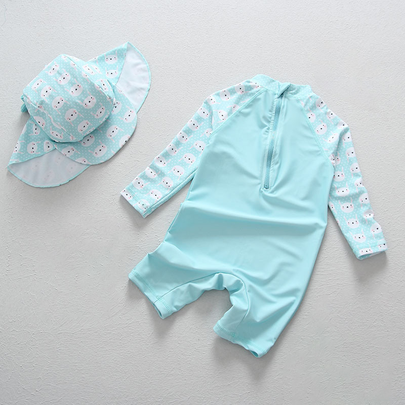 어린이 UV UPF50 + 블루 수영복 소녀 모자와 토 - Baby Swimwear Uv 리뷰 및 가격